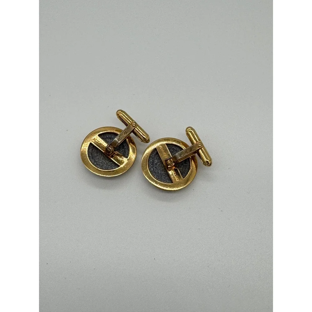 Wedgwood cufflinks Vintage‎ Gold Tone Round Ship Sailing Ship Formal Gift